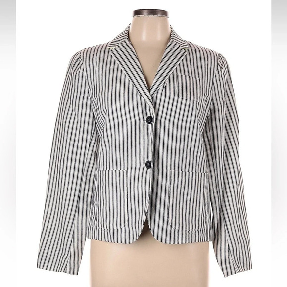 Gap Linen Blend Navy Stripe Lightweight Blazer Jacket Women’s Size 10 Medium - Picture 7 of 7